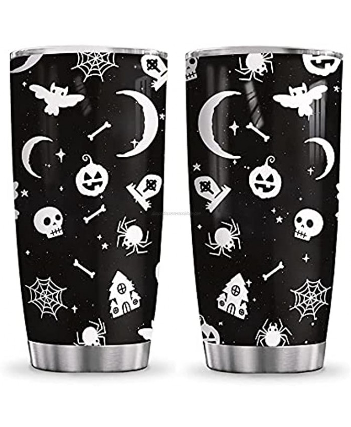 64HYDRO 20oz Halloween Moon Sky Background Witch Boo Ghost Pumpkin Trick Or Treat Halloween Tumbler Cup with Lid Double Wall Vacuum Thermos Insulated Travel Coffee Mug DNGB1706003Z