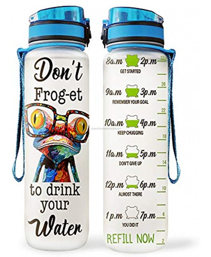 64HYDRO 32oz 1Liter Motivational Water Bottle with Time Marker Frog Inspiration Don't Frog-et to Drink Your Water HNP0402019 Water Bottle