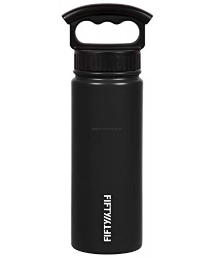FIFTY FIFTY Double Wall Vacuum Insulated Water Bottle Stainless Steel Wide Mouth with Three Finger Cap