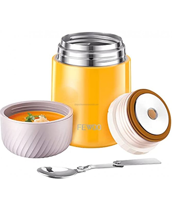Food Thermos 20oz Vacuum Insulated Soup Container Stainless Steel Lunch box for Kids Adult Leak Proof Food Jar with Folding Spoon for Hot or Cold Food Yellow