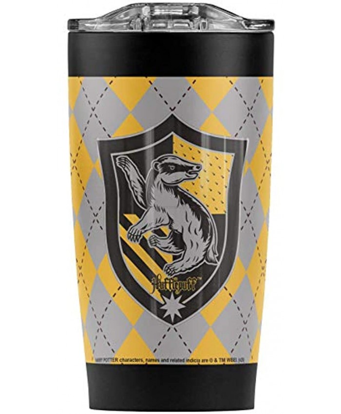Harry Potter Hufflepuff Plaid Sigil Stainless Steel 20 oz Travel Tumbler Vacuum Insulated & Double Wall with Leakproof Sliding Lid | Great for Coffee Hot Drinks and Cold Beverages