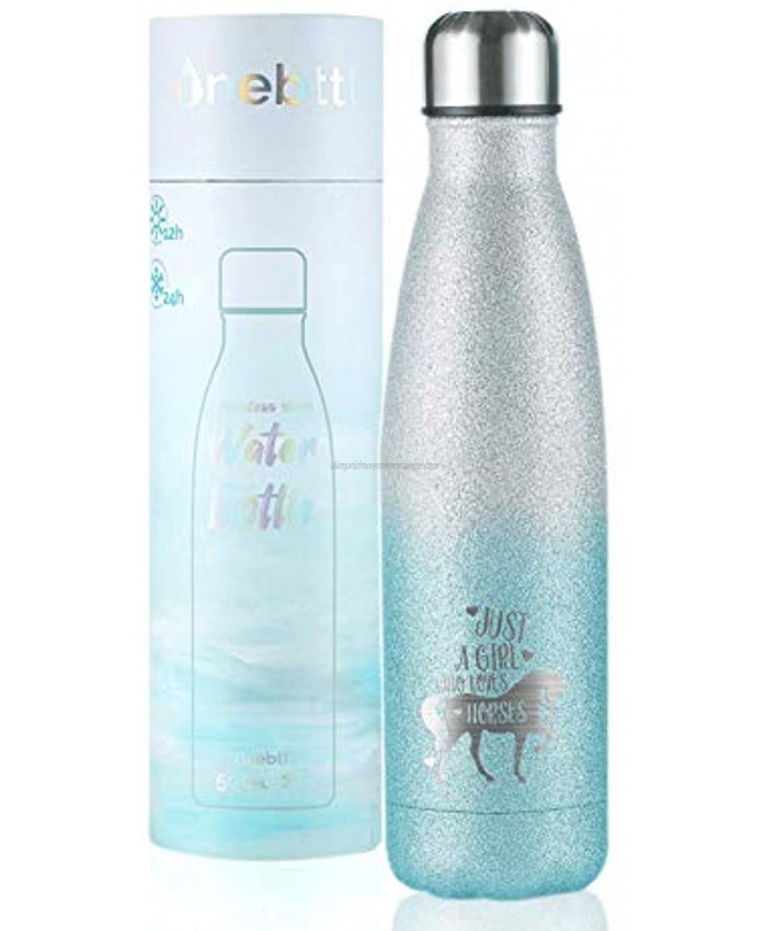 Horse Gifts for Girls Women Insulated Stainless Steel Water Bottle Equestrian Gifts for Horse Lovers Cowgirls for Birthday,Christmas Back to School Silver-Blue Gradient Glitter Onebttl