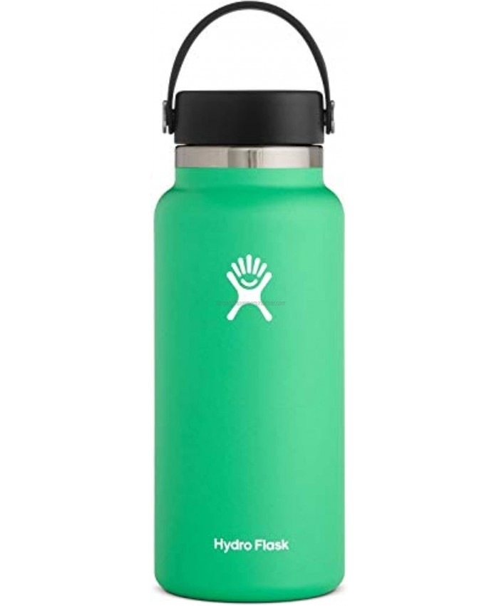 Hydro Flask Water Bottle Stainless Steel & Vacuum Insulated Wide Mouth 2.0 with Leak Proof Flex Cap 32 oz Spearmint