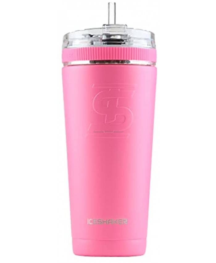 Ice Shaker 26oz Stainless Steel Tumbler as seen on Shark Tank | Vacuum Insulated Bottle with Flex Lid and Straw for Hot and Cold Drinks Pink | Gronk Shaker