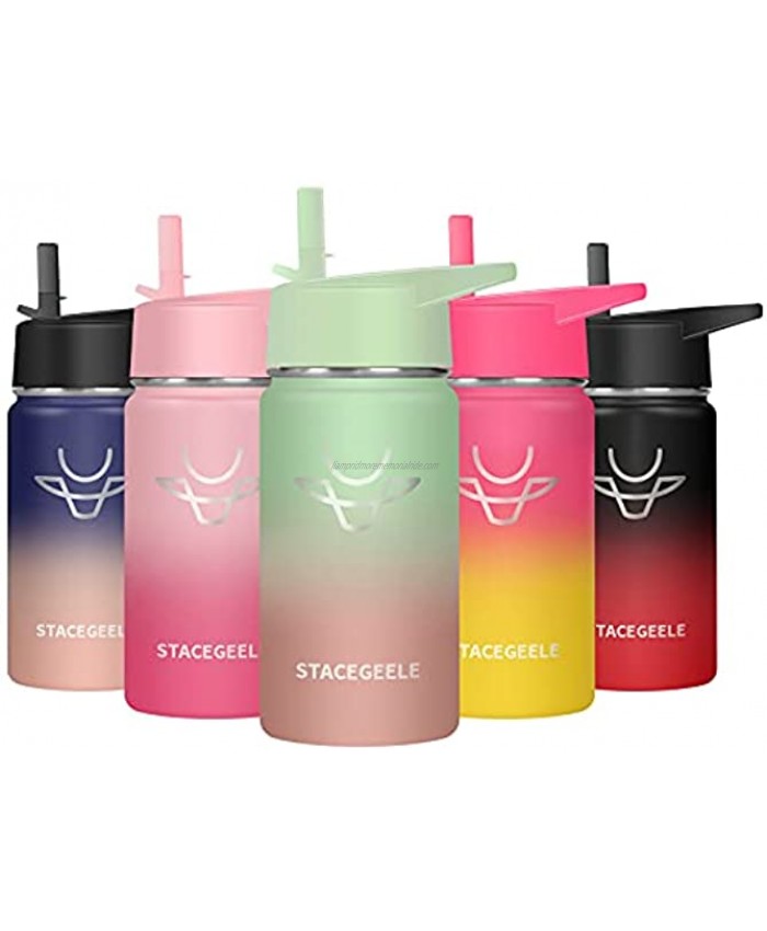 STACEGEELE Insulated Vacuum Water Bottle For kids with Straw Lid Stainless Steel Flask Thermos For Boys And Girls Leak Proof Lightweight Eco Friendly 12oz355ml,Mint Julep