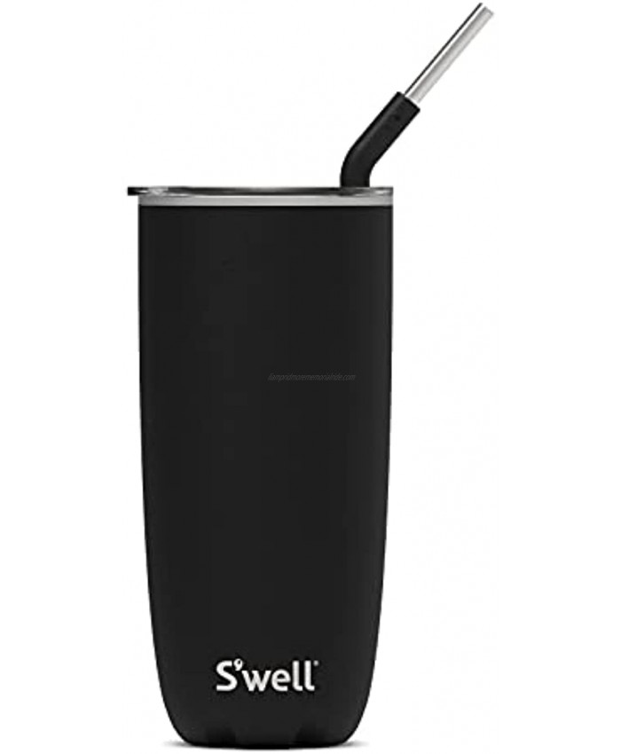S’well Stainless Steel Tumbler with Straw 24 Fl Oz Onyx Triple-Layered Vacuum-Insulated Containers Keeps Drinks Cold for 18 Hot for 5 Hours BPA-Free Water Bottle