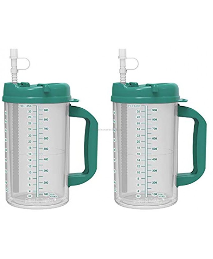 32 oz Double Wall Insulated Hospital Mug Cold Drink Mug Large Carry Handle Includes Straw 2 Teal