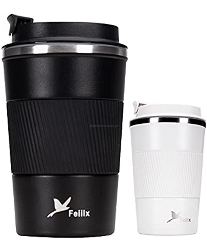 Double-layer Stainless Steel Travel Cup Vacuum Insulated Coffee Cup Fat-bottomed Cup with Flip Lid 13.4 Ounces Approximately 380 Grams Black.