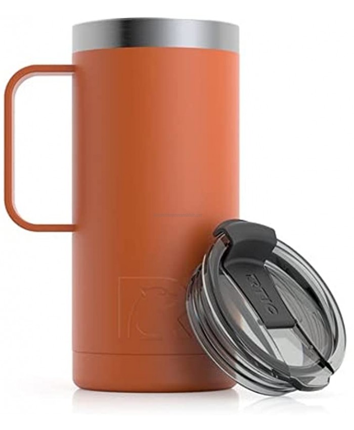 RTIC Insulated Travel Coffee Mug Stainless Steel Hot Or Cold Drinks with Handle & Splash Proof Lid Burnt Orange 16 oz