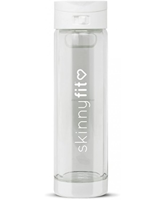 SkinnyFit 16oz Glass Detox Bottle: Insulated Double Walled Bottle BPA Free Borosilicate Glass Wide Mouth Leakproof Beverage Bottle Infuser for Travel Fitness Outdoor Gym or Sports