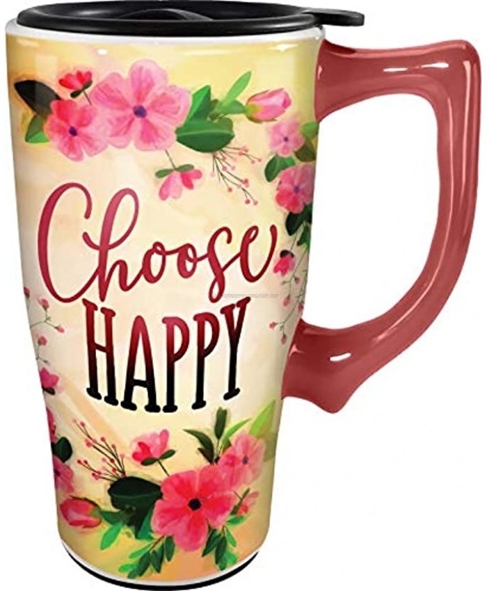 Spoontiques Choose Happy Ceramic Travel Mug 18 oz Yellow