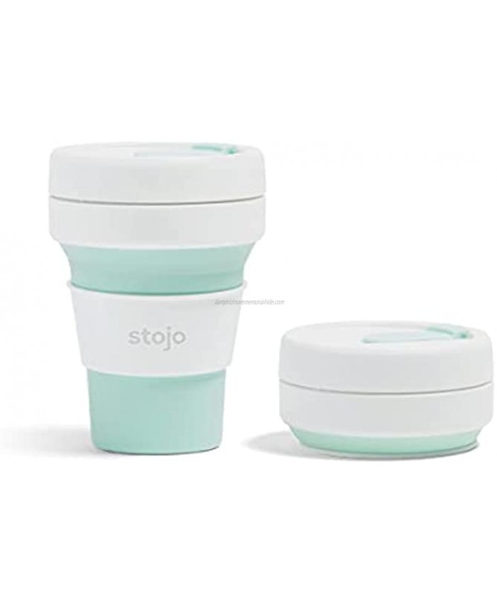 Stojo On The Go Coffee Cup | Pocket Size Collapsible Silicone Travel Cup – Mint Green 12oz 355ml | No Straw Included
