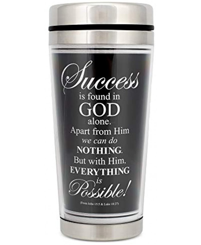 Success in God John 15:5 Black 16 Oz. Stainless Steel Insulated Travel Mug with Lid