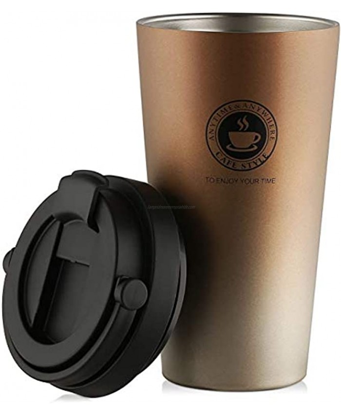 Beyideal Travel Insulated Tumbler 18oz Double Wall Vacuum Stainless Steel Coffee Mug with Leak Proof Lid Water Bottle for Cold and Hot Beverages Gold