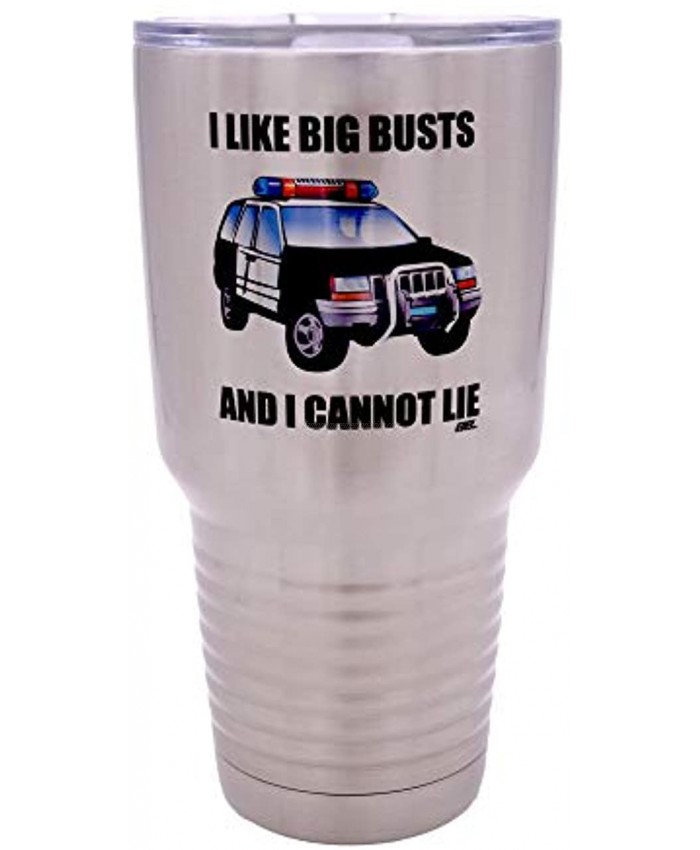 Funny Police Officer Large 30oz Travel Tumbler Mug Cup w Lid I Like Big Busts Thin Blue Line PD Gift