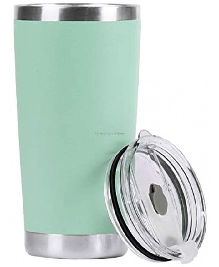 GENMOUS & CO. 20oz Double Wall Vacuum Insulated Stainless Steel Tumbler Travel Coffee Mug with Spill Proof Slider Lid Durable Powder Coating Cup Gift for Hot & Cold Drink（Mint Green,1 Pack）