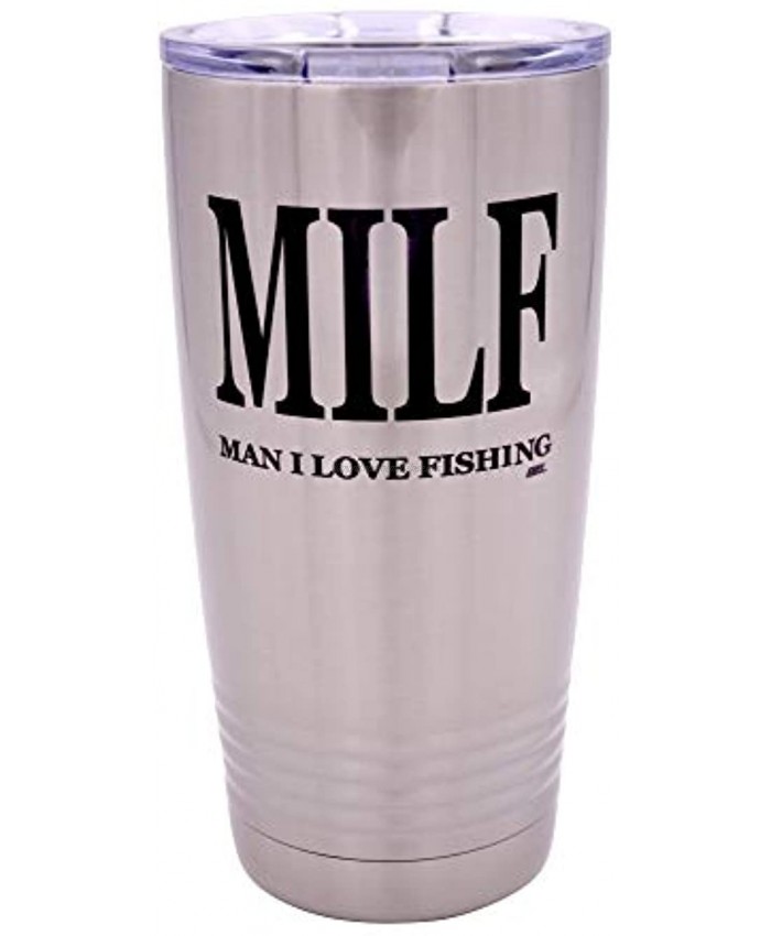 Large Funny Fishing 20 Ounce Travel Tumbler Mug Cup w Lid MILF Man I Love Fishing Fishing Gift Fish
