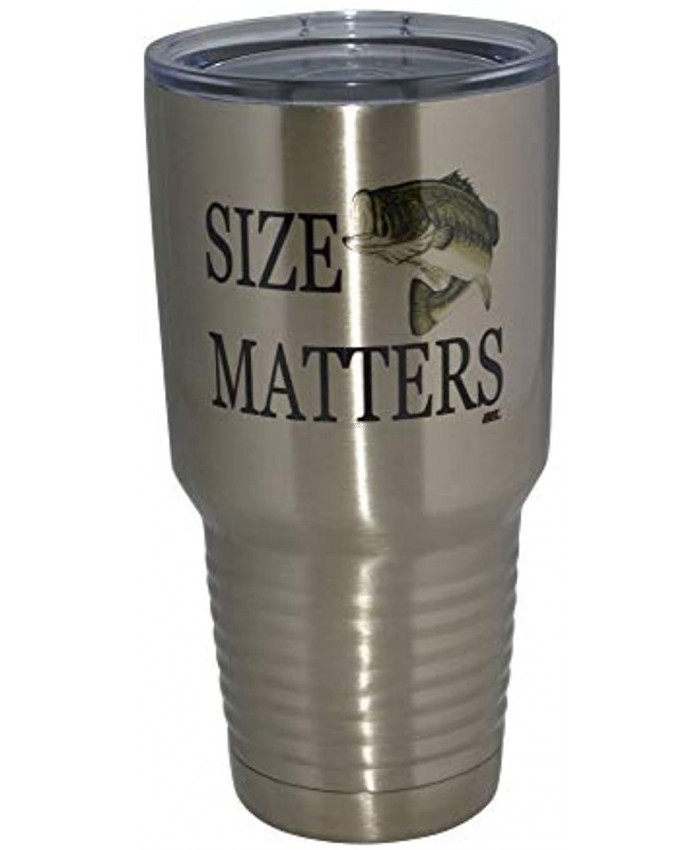 Large Funny Fishing 30oz Stainless Steel Travel Tumbler Mug Cup w Lid Size Matters Fishing Gift Fish