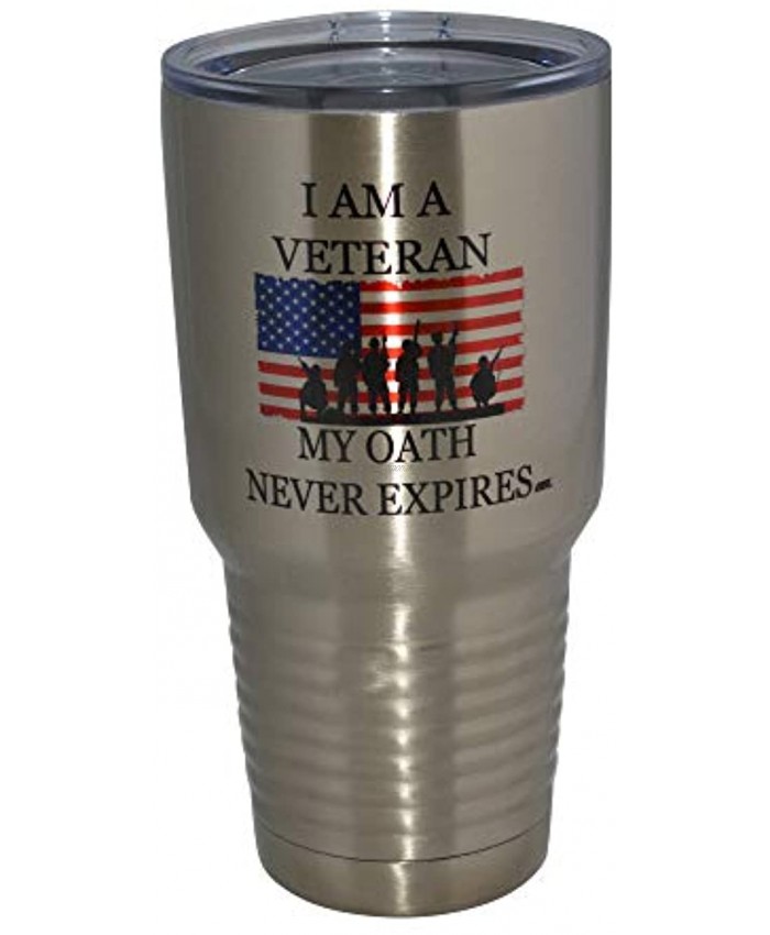 Large I Am A Veteran My Oath Never Expires 30oz Travel Tumbler Mug Cup w Lid Vacuum Insulated Hot or Cold Military Vet Gift