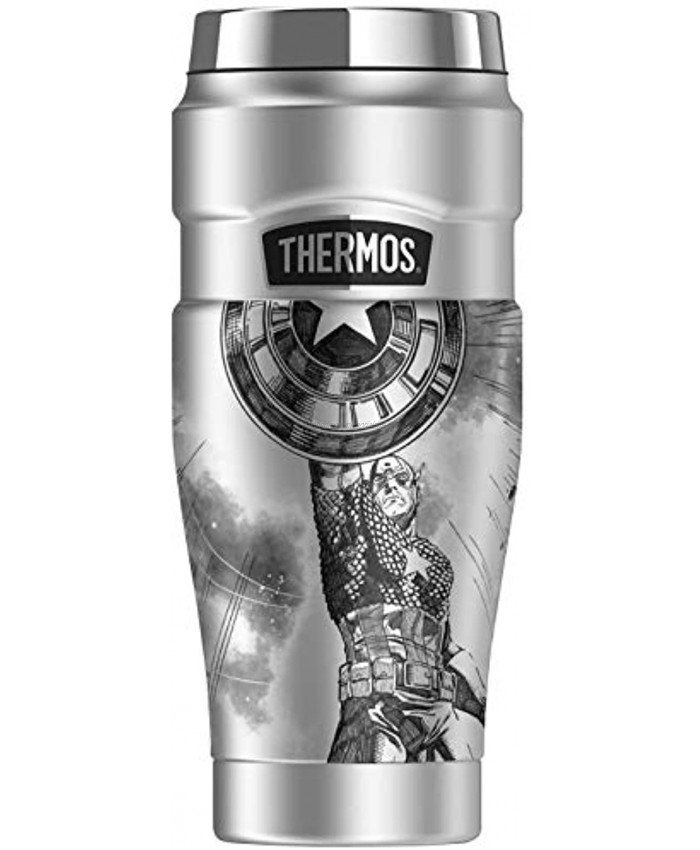 MARVEL Captain America Pencilled THERMOS STAINLESS KING Stainless Steel Travel Tumbler Vacuum insulated & Double Wall 16oz
