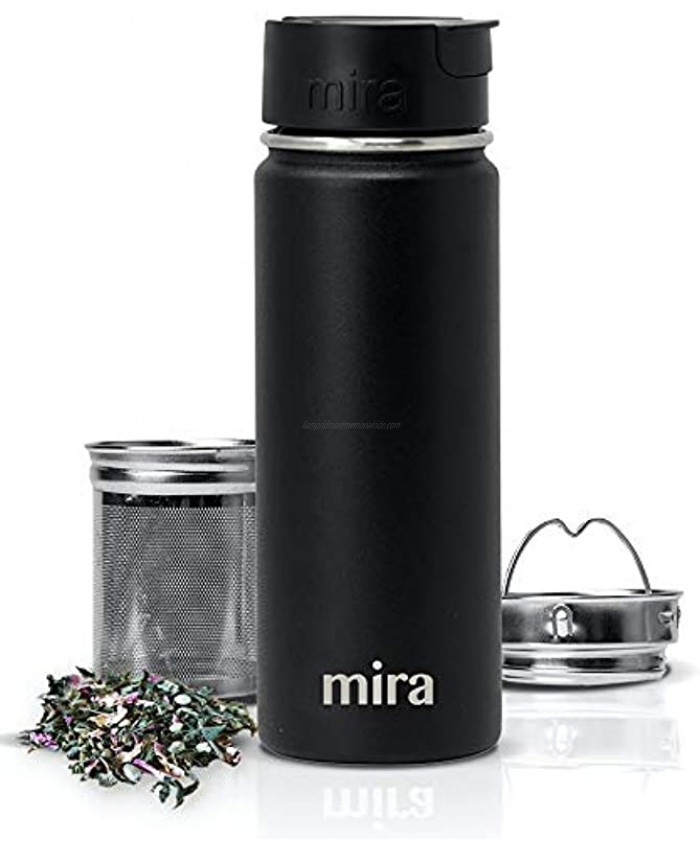 MIRA Stainless Steel Insulated Tea Infuser Bottle for Loose Tea Thermos Travel Mug with Removable Tea Infuser Strainer Black 18 oz