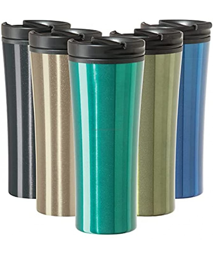 OGGI CONTOUR Stainless Steel Travel Tumbler Peacock 16 oz with flip open lid for hot and cold beverages.