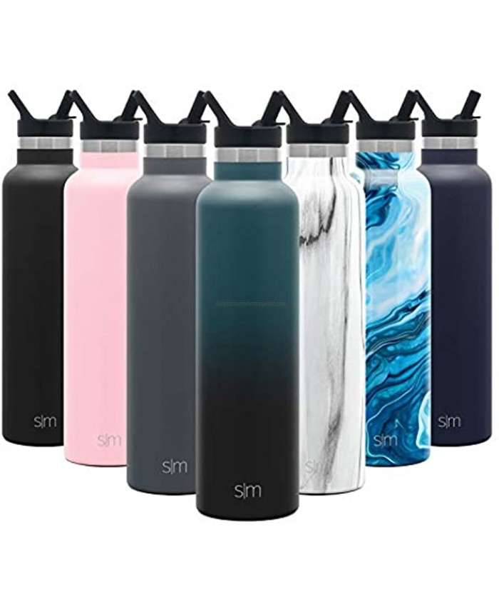 Simple Modern 24oz Ascent Water Bottle with Straw Lid Stainless Steel Hydro Tumbler Flask Double Wall Vacuum Insulated Small Reusable Metal Leakproof Ombre: Moonlight