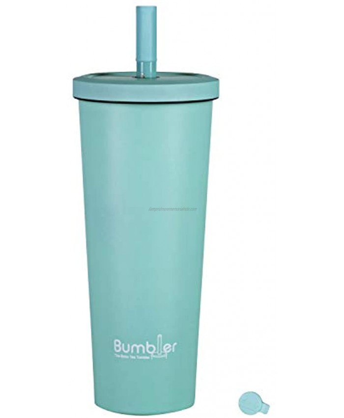 Stainless Steel Bumbler 24 oz Reusable Eco-Travel Double Walled Vacuum Sealed Tumbler with Wide Duo Material Metal Straw Keep Cool or Warm Drink- Coffee Boba Bubble Tea Water & Smoothies Mint