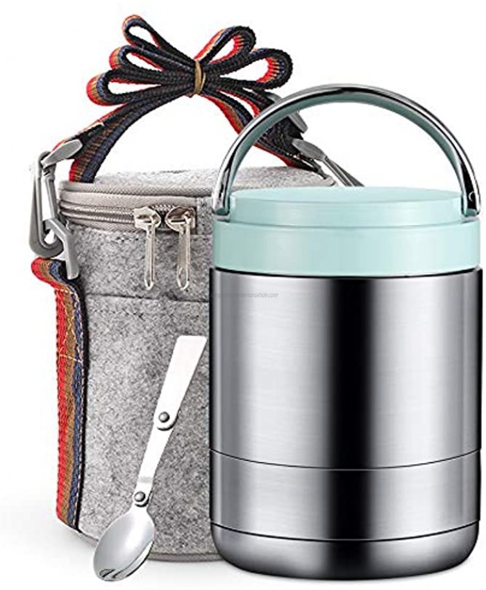 Arderlive Vacuum Insulated Lunch Box，34oz 18 8 Stainless Steel Thermal Food Jar with Insulated Lunch Bag & Spoon，Soup Thermos Stay Hot for 6 Hrs.light blue,34oz