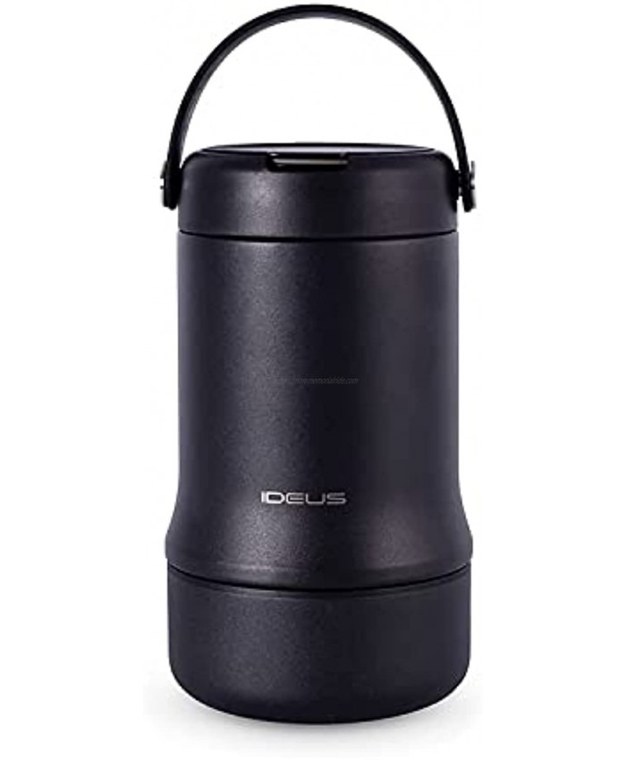 Ideus 20oz Double Wall Stainless Steel Vacuum Insulated Food Jar with Foldable Spoon Kids & Adults Thermos for Hot Food Food Saver Jar to Keep Hot and Fresh Black