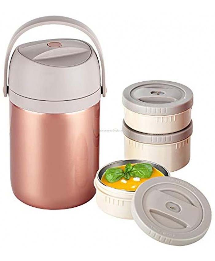 Insulated Food Jar 64oz Thermos for Hot Food 3-Tier Stackable Thermal Lunch Box For Adults Vacuum Stainless Steel Leakproof Hot Cold Soup Thermos for School Office Picnic Travel Outdoors