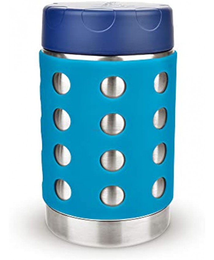 LunchBots Thermal 16 oz Triple Insulated Food Container Hot 6 Hours or Cold 16 Hours Leak Proof Thermos Soup Jar All Stainless Interior Navy Lid Aqua Dots
