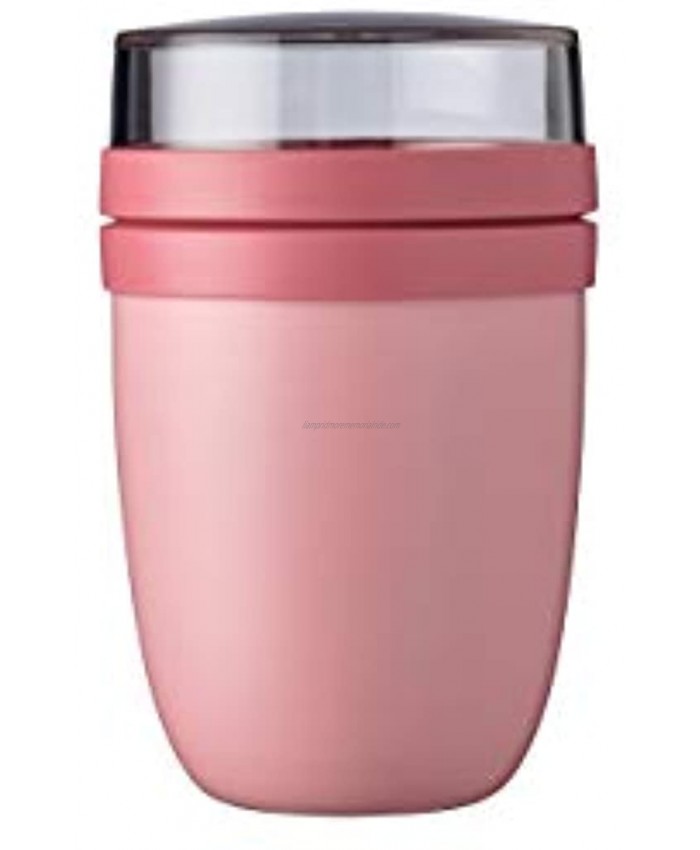 Mepal Lunchpot Ellipse Nordic Pink 500 ml Handy Thermal Food Container Yoghurt Cup To Go Mug Keeps Food Warm or Cool for a Long Time Plastic 500 + 200 ml