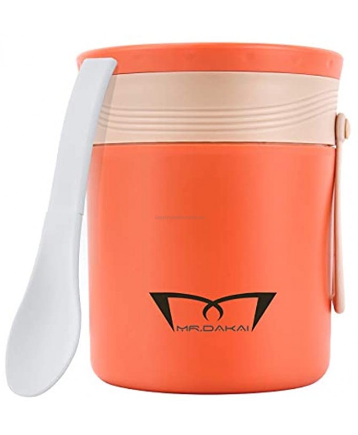 Mr.Dakai Insulated Food Jar Hot Food Containers for Lunch Bento Box School Thermal Soup Cup for Kids and Adult Leak-proof Wide Mouth with Spoon Travel Food Flask Hot Cold 13.5 oz Orange
