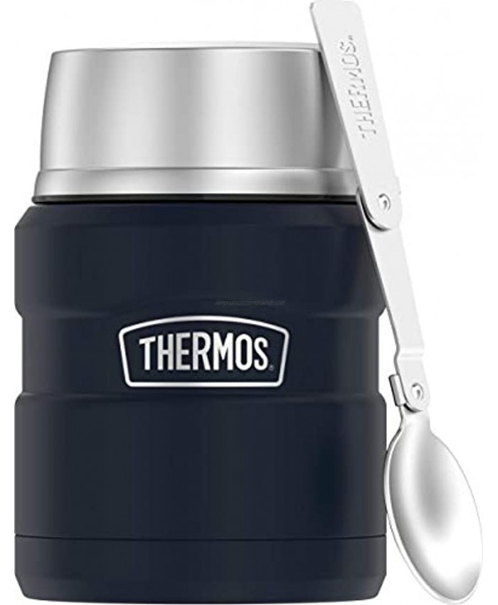 THERMOS Stainless King Vacuum-Insulated Food Jar with Spoon 16 Ounce Matte Blue