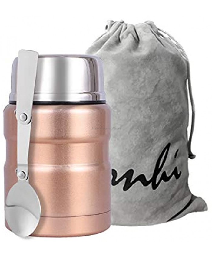 Yonhi Stainless Steel Food Thermos with Lid Kids Lunch Thermos Hot Food,Iinsulated Lunch Jar Hot Food 16 Ounce Rose Gold