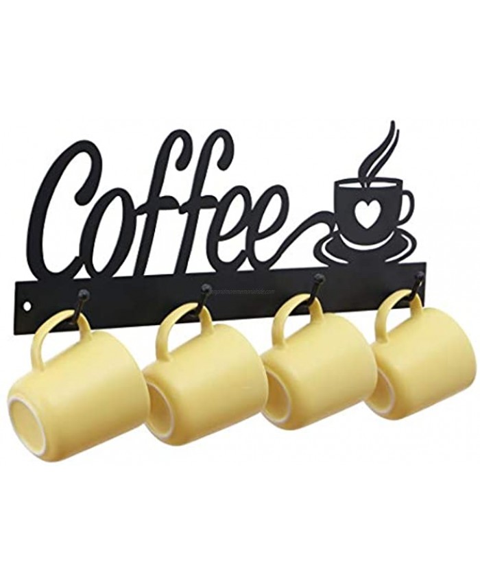 ANNYHOME Metal Coffee Mug Holder Wall Mounted Hanging Coffee Cup Racks for Wall with 4 Hooks Coffee Signs for Coffee Bar Kitchen or Cafe Decor Perfect for Coffee Mug Hangers Display and Organizer