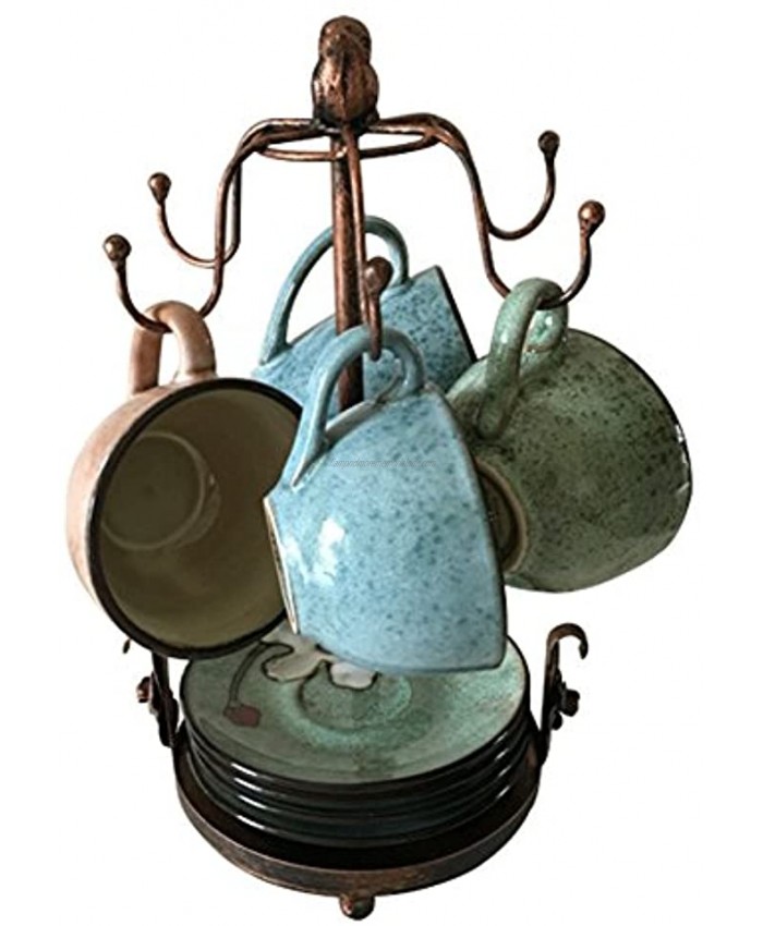 Creation Core Vintage Bronze Iron Coffee Cup Holder Storage Premium Rustic Tea Mug and Saucer Display Rack Holds 6 Cups