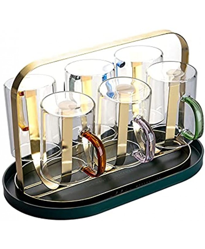 Cup Drying Rack Stand with Drain Tray  Bottle Drying Rack Stand with 6 Hooks Mug Organizer  Stylish Cup Holder Organizer for Tabletop Drinking Glass and Bottle Gold