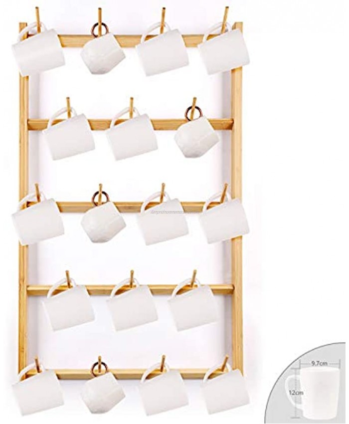 HOMEKOKO Large Bamboo Mug Rack Wall Mounted Coffee Cup Holder Storage Display Organizer with 18 Hooks