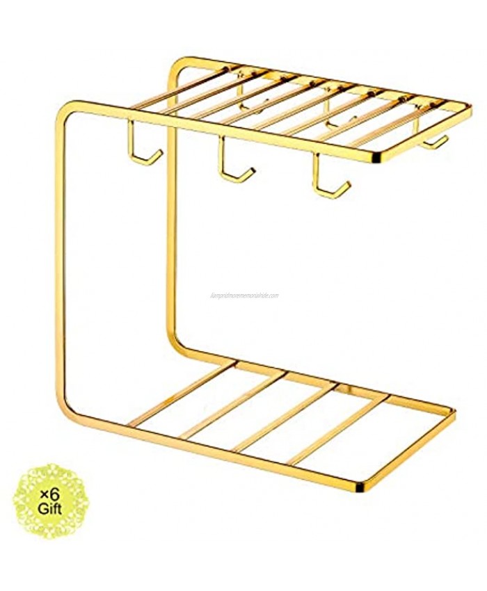 JiaQi Mug Tree Cup Drying Rack Drainer Stand Organizer Metal Cups Holder with 6 Hook Hangers for Kitchen Counter Cabinet Display and Drying Shelf