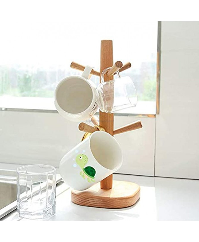 MATECam Wooden Mug Holder Tree with 6 Hooks Cup Holder Rack Tea Coffee Cup Mug Hooks Mug Cup Tree Storage Display Stand