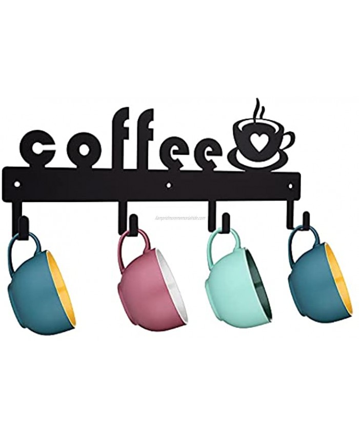 Metal Coffee Mug Holder Wall Mounted Hanging Coffee Mug Rack with Coffee Signs  4 Hooks Coffee Rack for Coffee Bar  Coffee Cup Hanger Decor Display and Organizer for Coffee Bar Kitchen