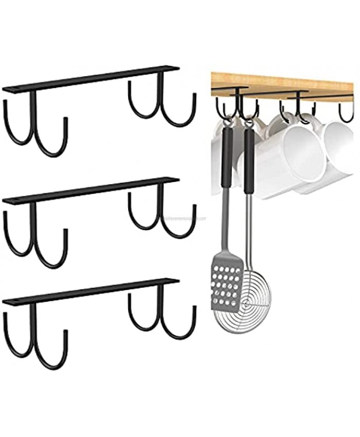 Nuovoware 3 Sets Mug Holders with 12 Hook Coffee under Cabinet Hanging Rack Coffee Cup Hangers Tea Cup Organizer & Drying Rack for Mugs Coffee Cups & Kitchen Utensils Display Black