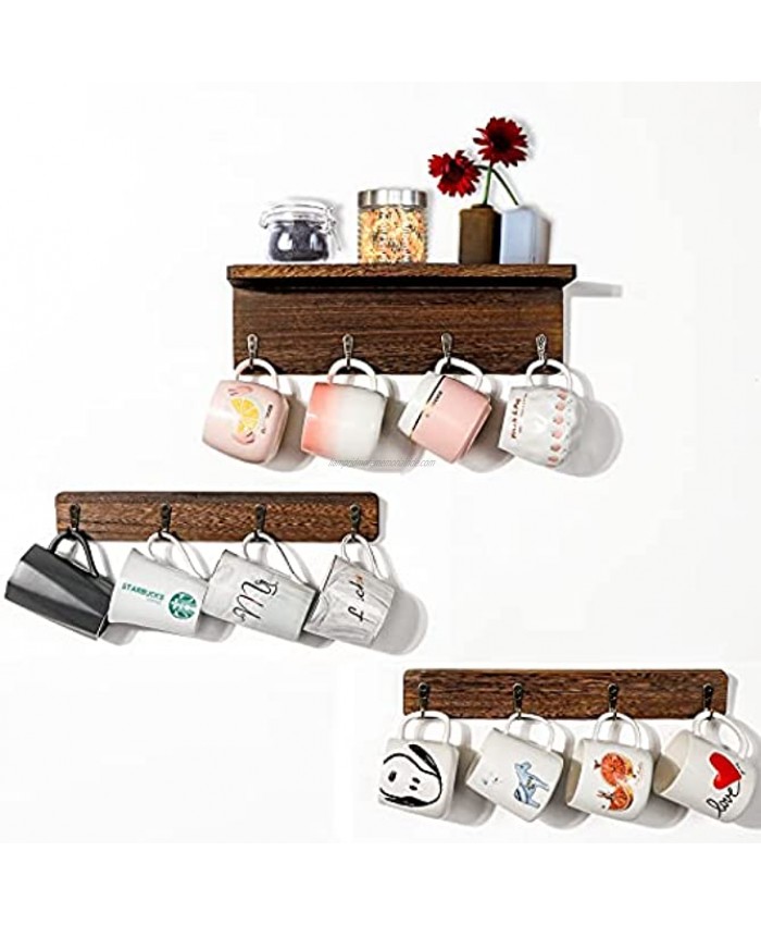 OurWarm Coffee Mug Rack Wall Mounted Coffee Mug Holder with 12 Hooks and Storage Shelf Wood Coffee Cup Rack Rustic Coffee Cup Holder for Home Kitchen Display and Collection Coffee Bar Decor