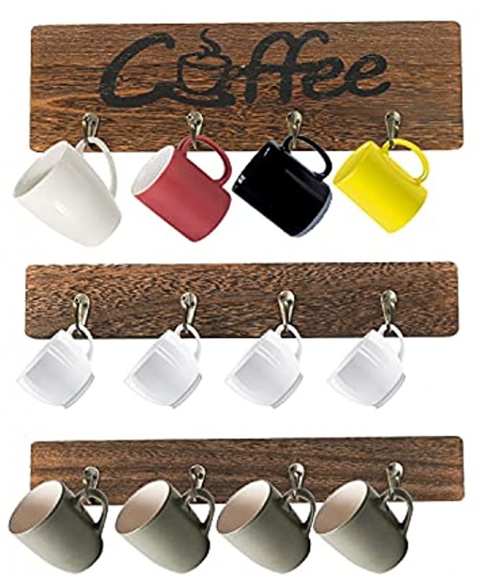 Rustic Mug Rack Wall Mounted with Coffee Sign-12 Coffee Cup Hangers for Kitchen Organizer Coffee Mug Holder,Office Kitchen Display Storage Collection Farmhouse Wood Cup Organizer for Home