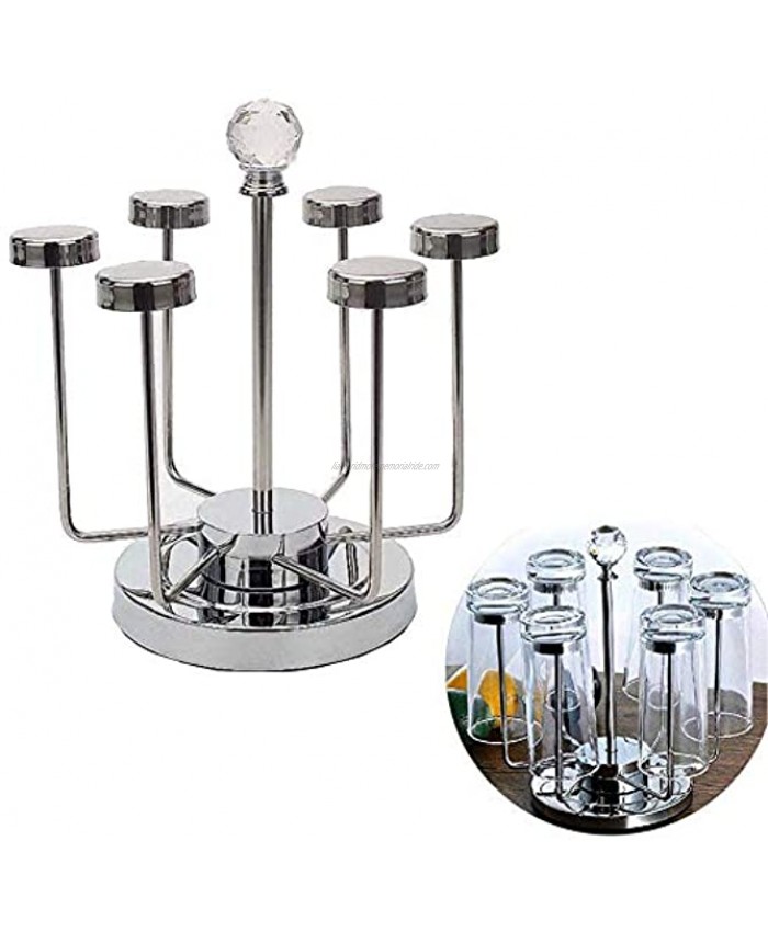 Vivian Rotating Cup Mug Glass Holder Rack Stainless Steel 6 Cups Drying Rack Stand