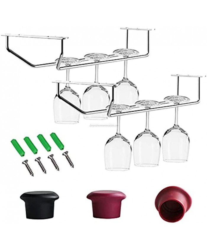 14-inch Wine Glass Rack Under Cabinet Stainless Steel Under Cabinet Wine Glass Holder With 3pcs Silicone Wine Stoppers Wine Glasses Holder For Home Bar Kitchen Decor Under Cabinet Set Of 2
