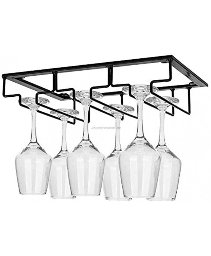 DEFWAY Wine Glass Rack Under Cabinet Stemware Wine Glass Holder Glasses Storage Hanger Metal Organizer for Bar Kitchen Black