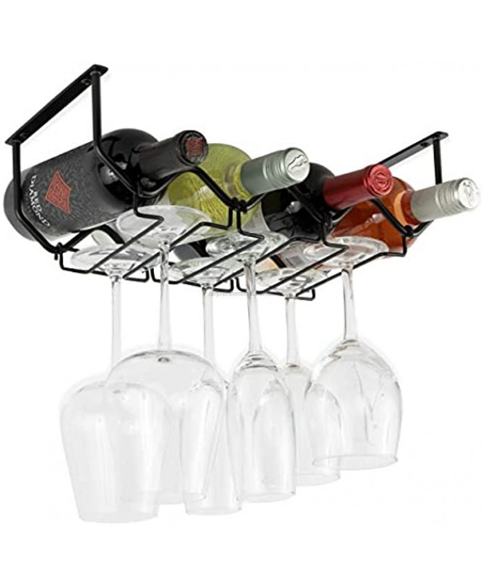 Wallniture Piccola Under Cabinet Wine Rack & Glasses Holder Kitchen Organization with 4 Bottle Organizer Metal Black